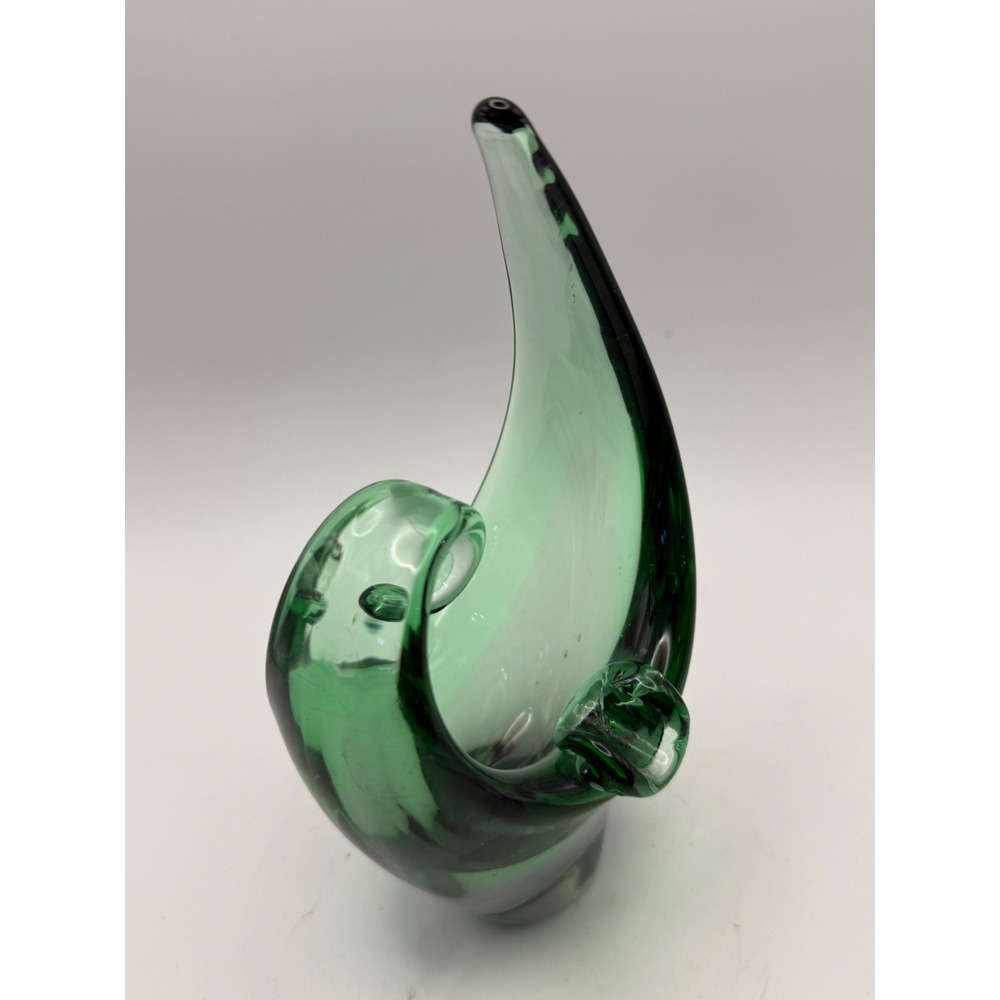 Vtg Murano Emerald Green Ashtray Art Glass Abstract Wave Swirl Sculpture MCM